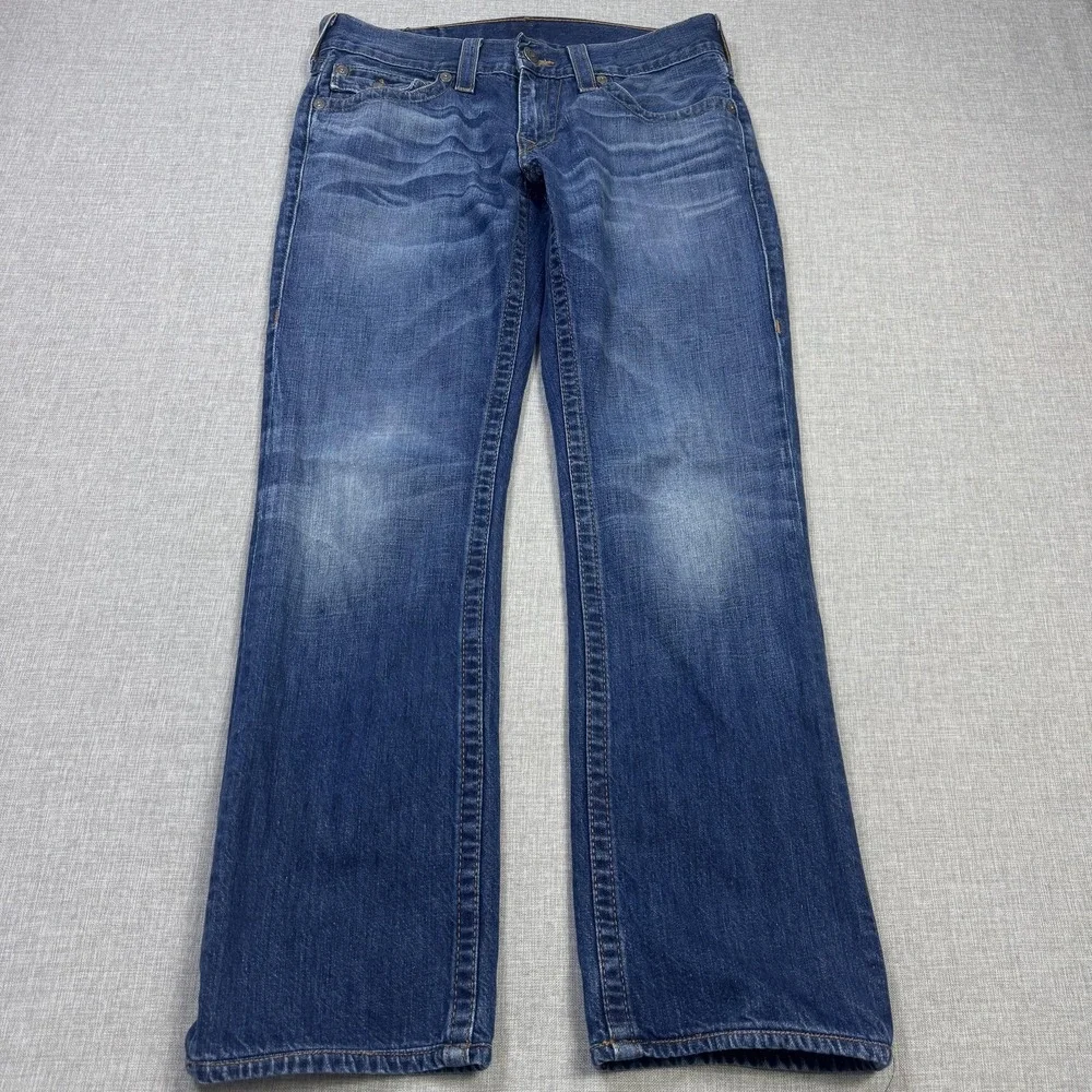 True Religion Vintage Straight Leg Jeans Mens 31x30 Blue Made USA Flap MQ2859Y9